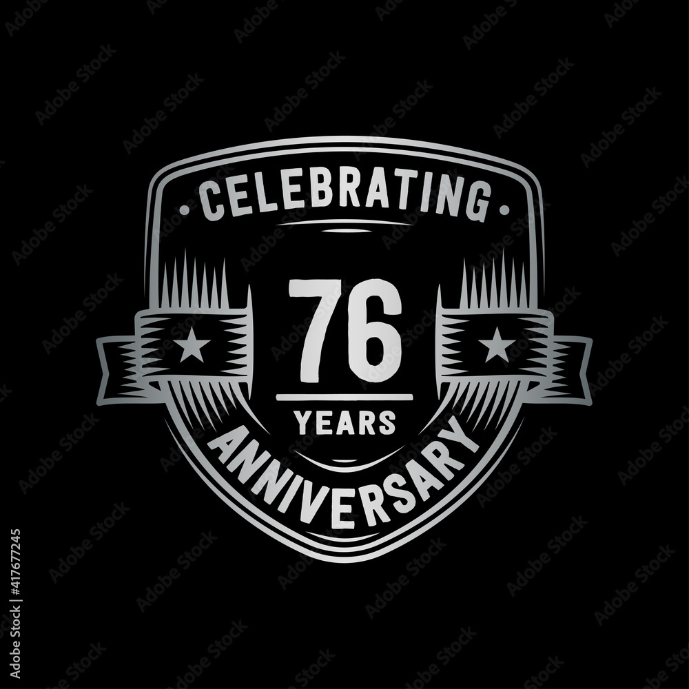76 years anniversary celebration shield design template. Vector and illustration