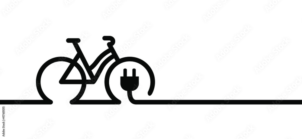Lady eco electric bicycle, e-bike charge sign. Electric plug, bike battery  charger. Bikes on a bicycle parking, power station charging point symbol.  Flat vector ebike signs. Mountain biker. vector de Stock