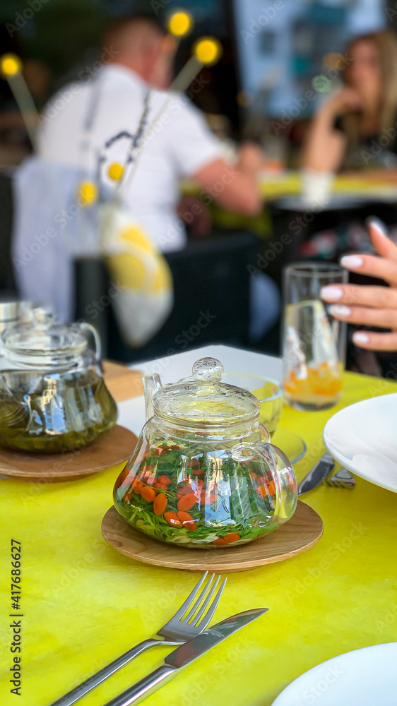 Tea drinking in a restaurant