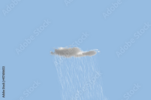 a single small coud with pouring rain in the sky, isolated small concept, minimalist