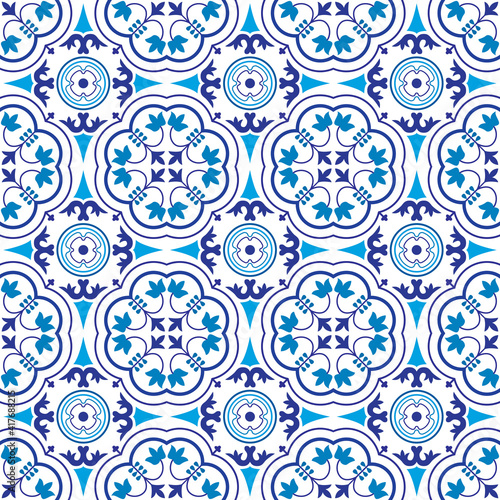 Seamless tiles background in portuguese style. Mosaic pattern for ceramic in dutch, portuguese, spanish, italian style.