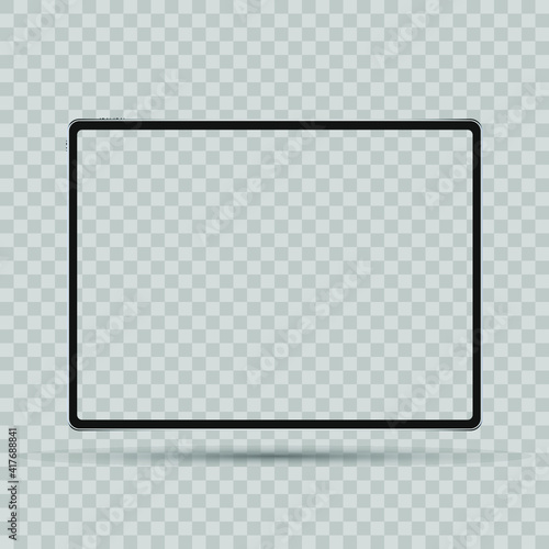 Realistic modern tablet with blank screen isolated on white background. Stock vector illustration.