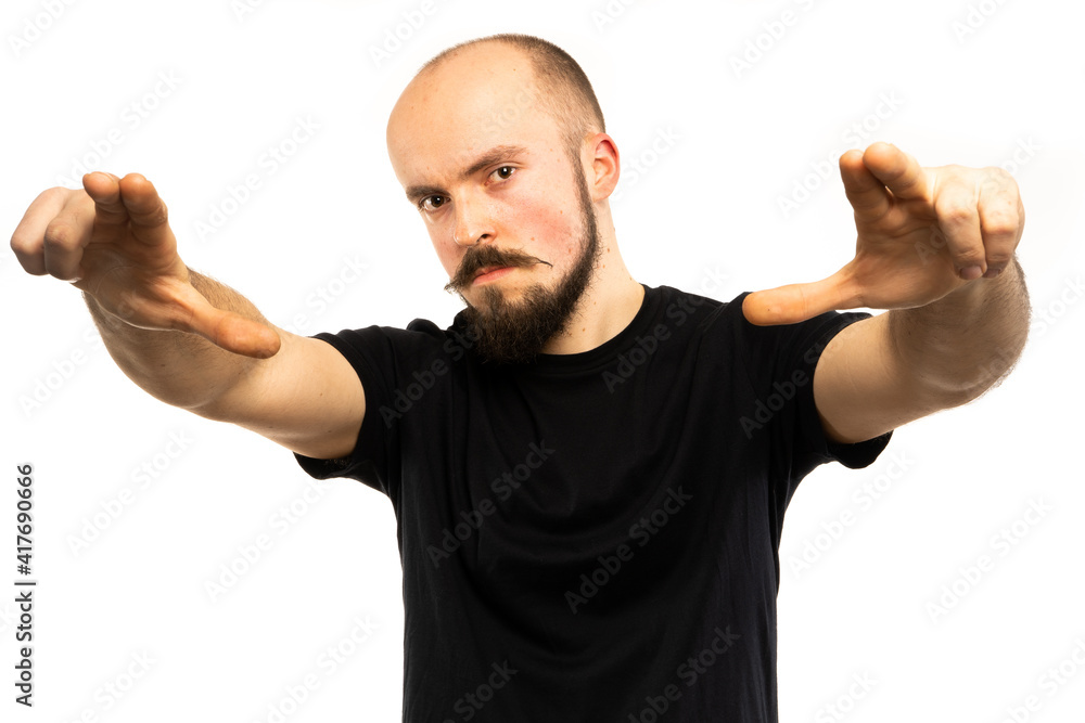 In each photo in the series, the man shows different emotions. In each photo in the series, the man shows different emotions.