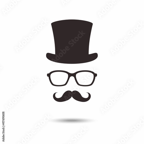 Gentleman icon. Unknown man with a mustache in the hat, glasses.