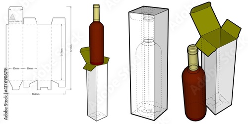 Wine Bottle Box and Die-cut Pattern. The .eps file is full scale and fully functional. Prepared for real cardboard production.