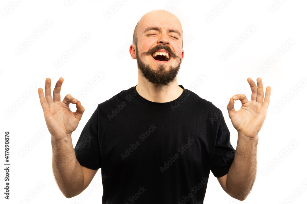 In each photo in the series, the man shows different emotions. In each photo in the series, the man shows different emotions.