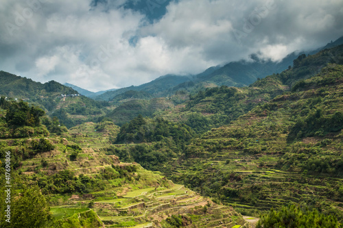 dramatic  rice terraces landscape taken in Batad  Banaue  Philippines during a summer travel in Asia