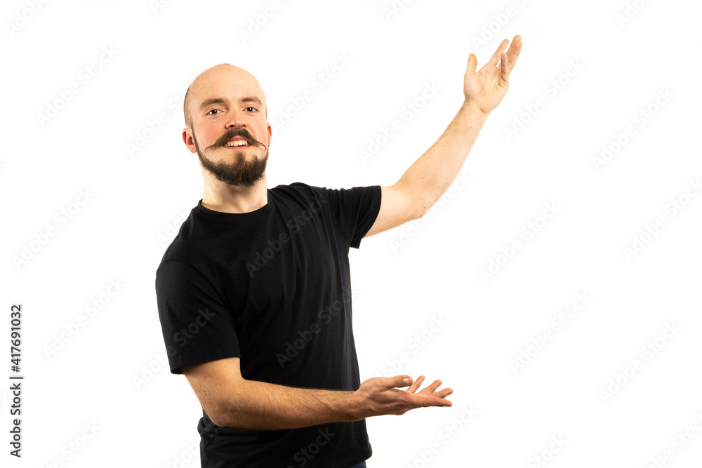 In each photo in the series, the man shows different emotions. In each photo in the series, the man shows different emotions.