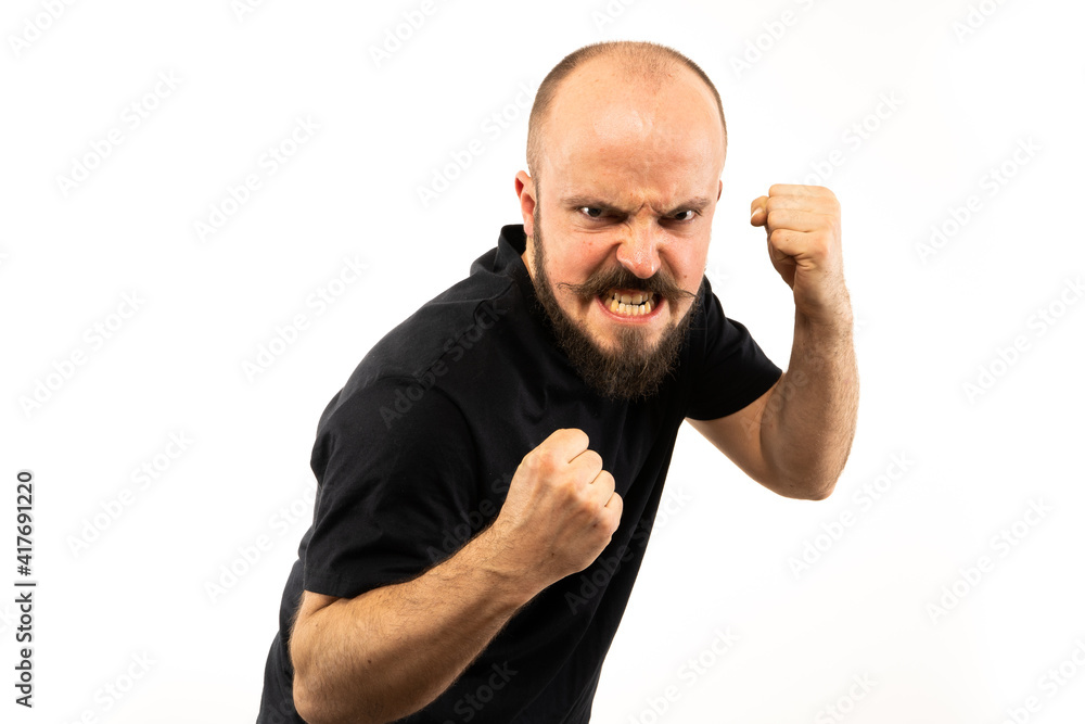 In each photo in the series, the man shows different emotions. In each photo in the series, the man shows different emotions.