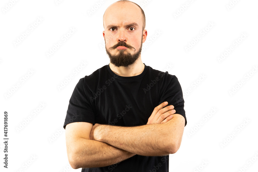 In each photo in the series, the man shows different emotions. In each photo in the series, the man shows different emotions.
