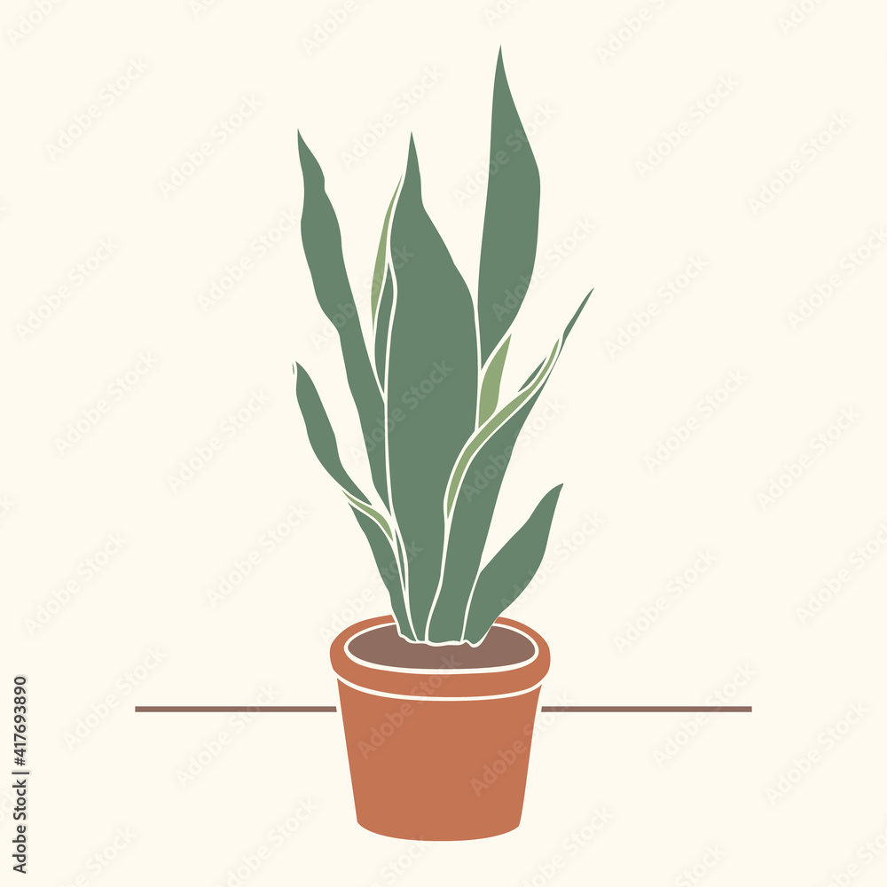 Vector drawing of a pot plant with outline and background. Vector drawing of a pot plant with outline and background.
