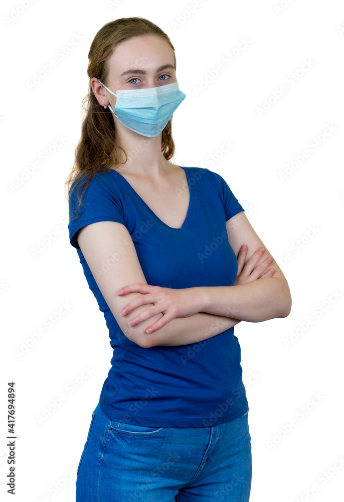 Pretty french woman with face mask as protection against coronavirus infection Pretty french woman with face mask as protection against coronavirus infection
