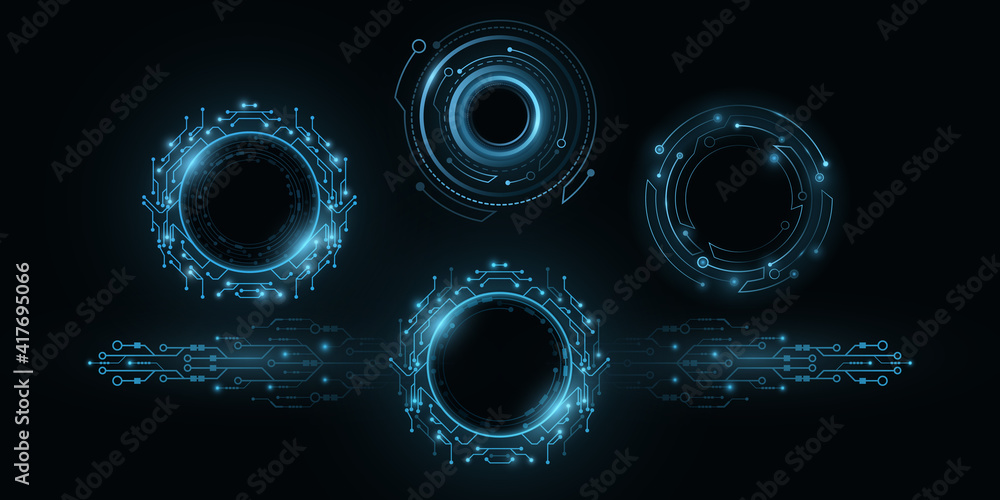 Futuristic round glowing HUD elements. Artificial intelligence frames ...