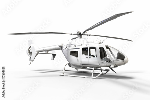 3D render image representing a helicopter on white background