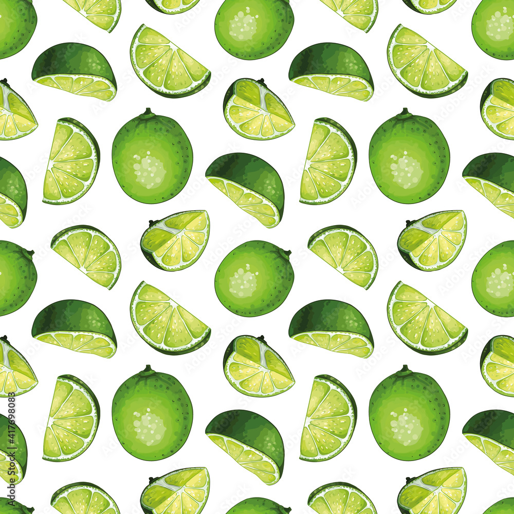 Citrus seamless pattern design with hand drawn lime illustrations Citrus seamless pattern design with hand drawn lime illustrations