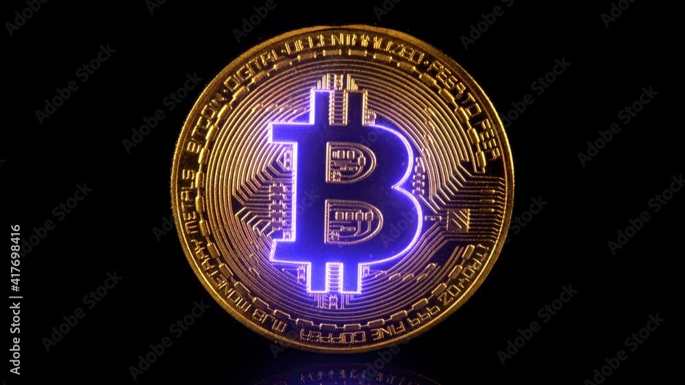 Bitcoin crypto currency. BTC coins. Blockchain technology, Bitcoin mining concept. bitcoin animation.