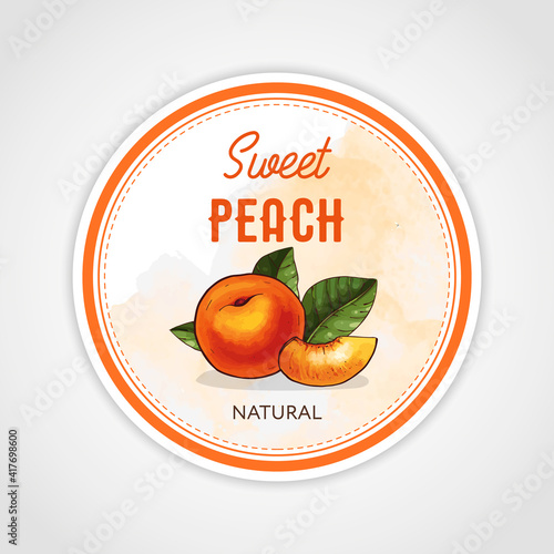 Round vintage jam sticker for organic peach products