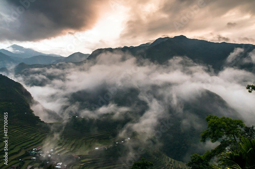 dramatic rice terraces landscape taken in Batad, Banaue, Philippines during a summer travel in Asia