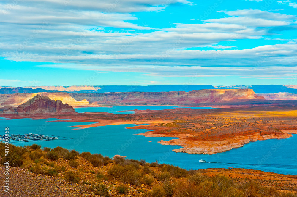 USA, Arizona. Page, Lake Powell from Wahweap Overlook.