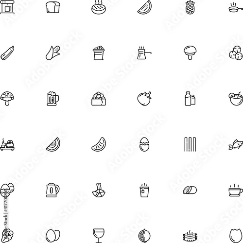 icon vector icon set such as: loaf, cutlet, mandarin, skillet, sushi, rice, bread, watermelon, agaric, appliance, pasta, wish, mushrooms, lucky, poison, swim, champagne, dairy, chef, straw, tangerine