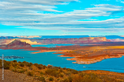 USA, Arizona. Page, Lake Powell from Wahweap Overlook.