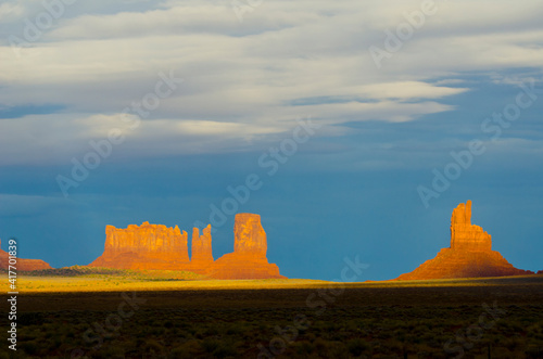 USA, Arizona-Utah border. Monument Valley, Stagecoach Butte, Bear and Rabbit and Castle Rock. photo