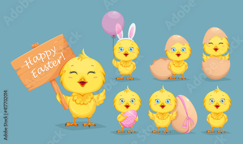Cute little chick, set of seven poses