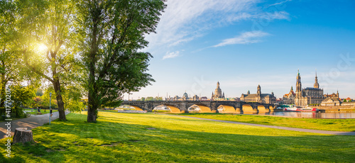 Elbe embankment overlooking the famous palace Georgenbau. Location place of Dresden  Germany  Europe.