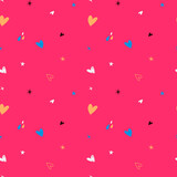 Vector children's seamless pattern with hearts and stars on a pink background in doodle style. Graphics for T-shirts, fabrics, textiles, pajamas, prints, gifts