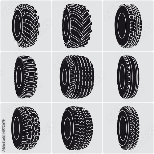 Set of agricultural and truck tires 