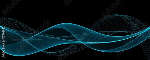 Abstract blue wave on black background 