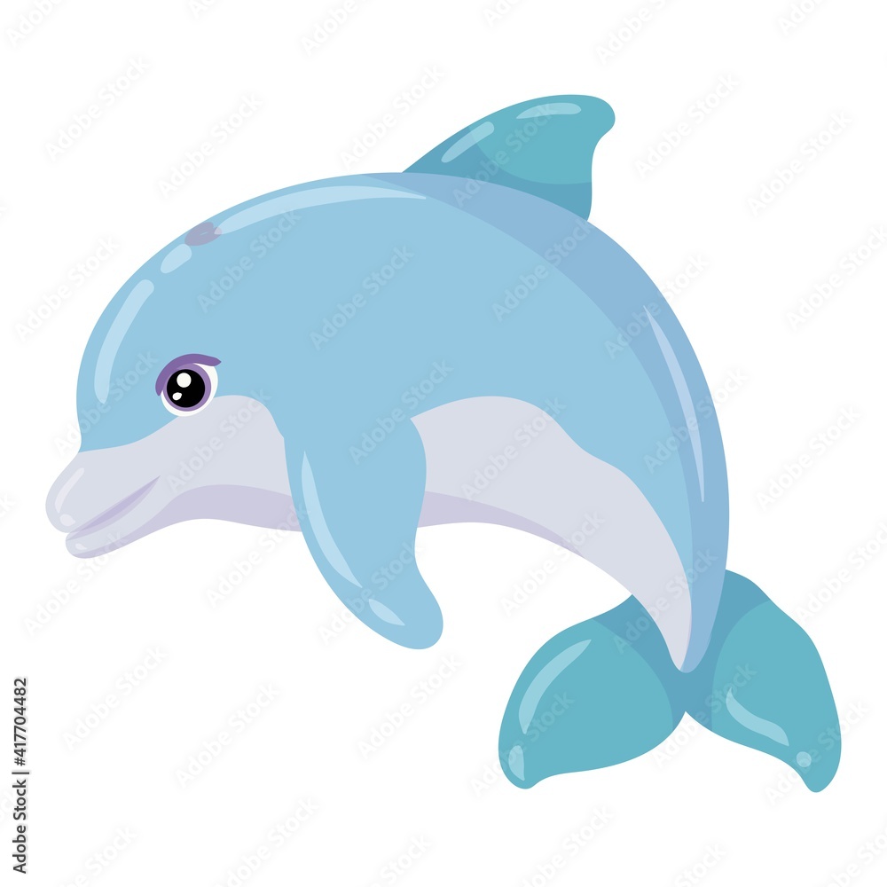 Fototapeta premium Marine Animal. Cute blue dolphin. Marine mammal. Vector illustration isolated on white background