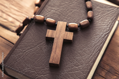 wooden cross on the Holy Bible