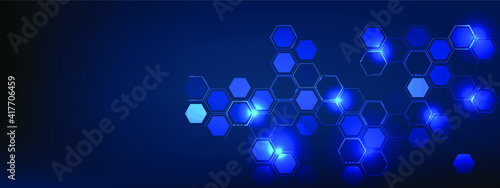 Hexagon network abstract blue digital technology computer background.Vector illustrations.