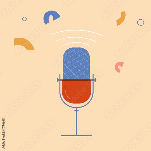 Microphone icon, podcast concept. Vector illustration in flat style