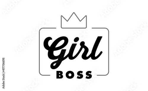 Girl boss text vector design. Calligraphic motivational quote for t shirt and prints. Female power lettering poster print.