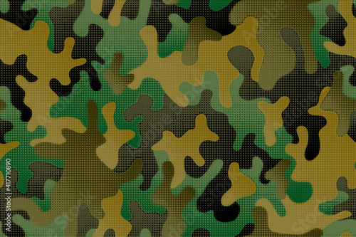 Full seamless military camouflage skin halftone dotted pattern vector for decor and textile. Ornamental pointed army masking design for hunting textile fabric print and wallpaper. Design for trendy