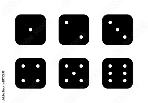 Vector illustration of chance and luck game dices for casino, gamble. Cube icons isolated. Symbol of win, success, lucky bet, risk, fortune. Sign of vegas leisure, fun. Cubes with dot numbers. EPS 10