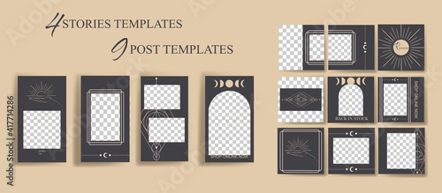 Design backgrounds for social media banner. Set of instagram stories and post frame templates.Vector cover. Mock up for personal blog or shop.Layout for promotion.Endless square puzzle layout