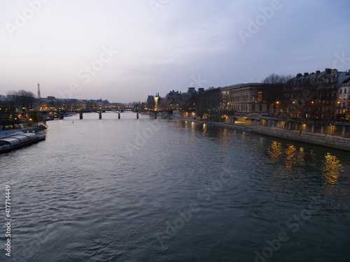 The Seine river in Paris in the evening in march 2021.