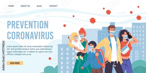 Vector cartoon flat characters wear face masks-coronavirus prevention,covid protection,measures vs pandemic viral infection,landing page medical concept