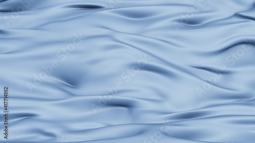 Blue waves velvet 3d background. Marine silk splashes under gray lighting light folds with soft silky ripples.