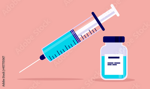 Vaccine vector illustration - Syringe and vial ready to be injected.