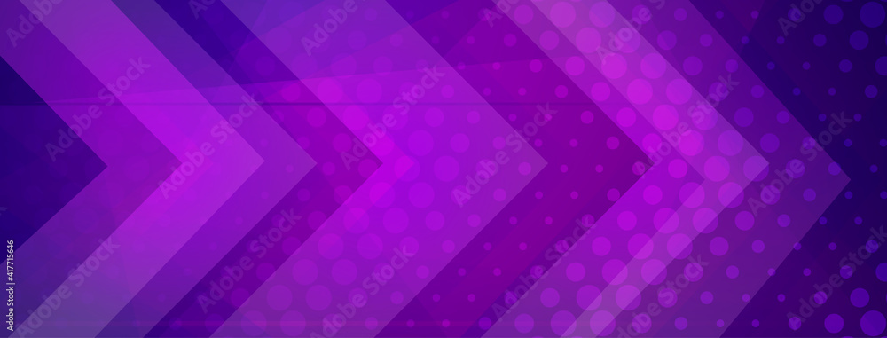 Abstract halftone background made of dots and geometric shapes in purple colors