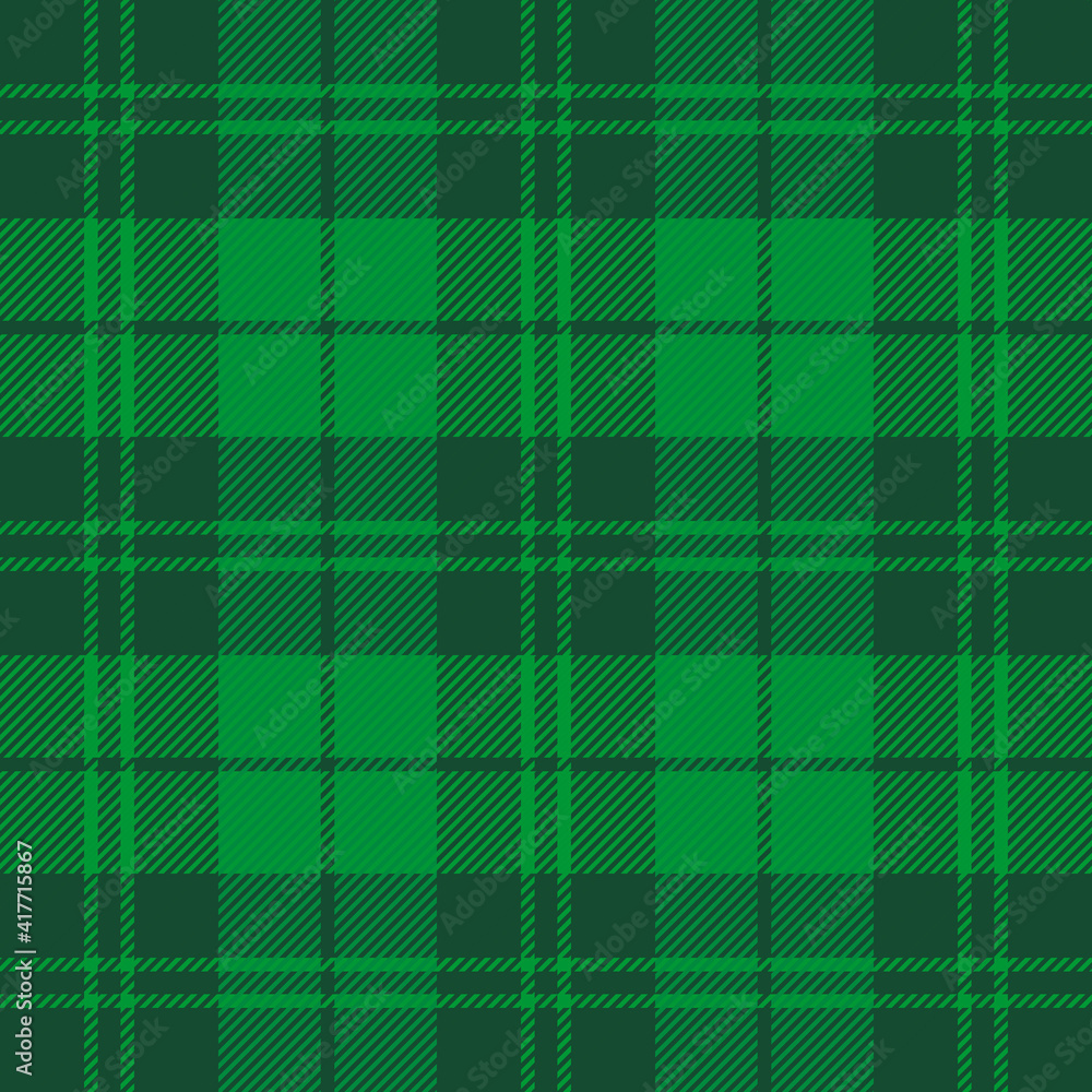Fototapeta premium St. Patricks day tartan plaid. Scottish pattern in green and dark green cage. Scottish cage. Traditional Scottish checkered background. Seamless fabric texture. Vector illustration
