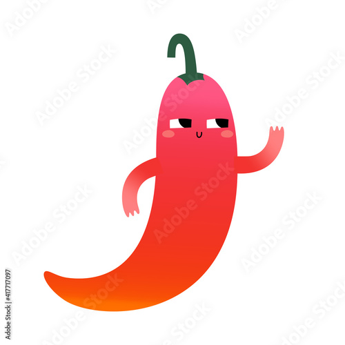 Cute chili pepper character, red pepper mascot, kawaii cartoon vegetable character with funny face expression, vector illustration isolated on white