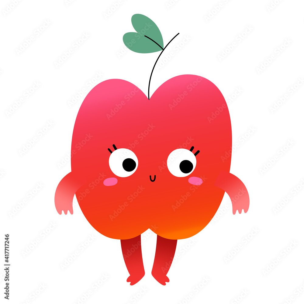 Cute apple fruit character with face expression, ambarrased emotion ...