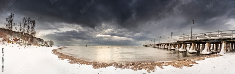 Beautiful winter see landscape without people,  panorama, Baltic See, Orlowo