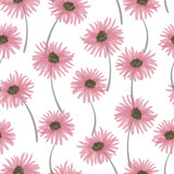 Seamless pink doodle daisy pattern. Vector floral background