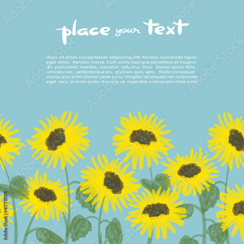 Sunflower background with place for text. Vector illustration. Poster design